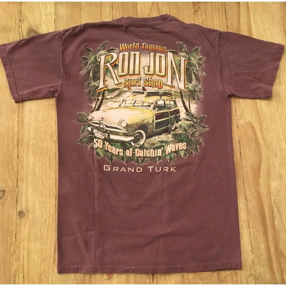 Ron Jon COMFORT COLORS Men's Size S GRAND TURK Tee Shirt Plum Purple Graphic T​